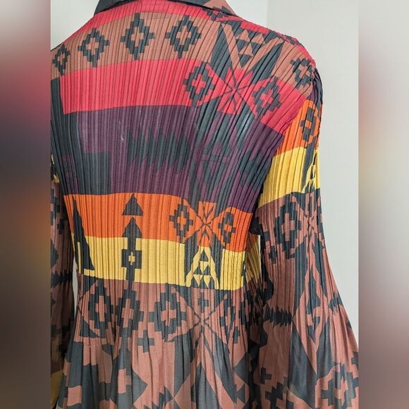 Point Zero Nicole Benisti Vintage Sheer Blouse – Tribal Print Pleated Top – Size - Picture 5 of 12